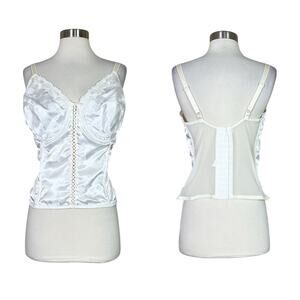 Vintage | 90s Secret Treasure White Satin Lace Mesh Back Corset Top Lingerie